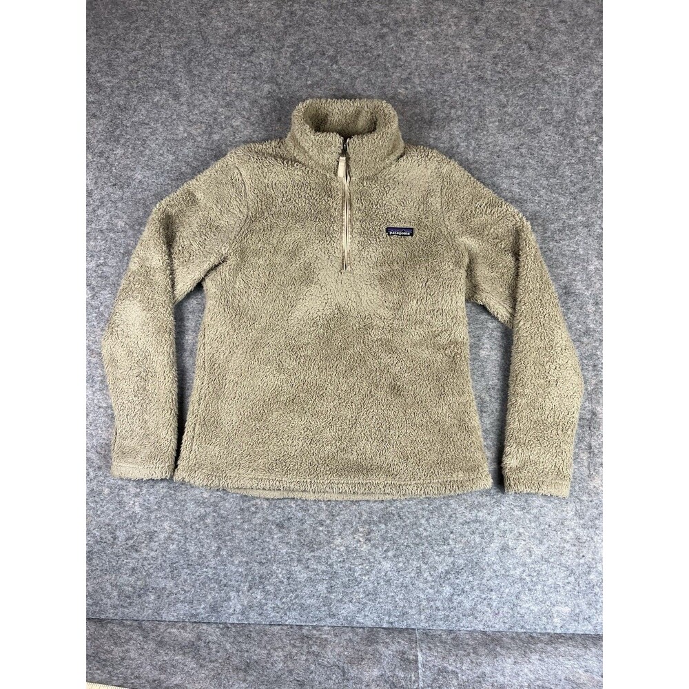 Patagonia Womens LS Beige Los Gatos 1/4 Zip Pullover Sherpa Fleece Size Large